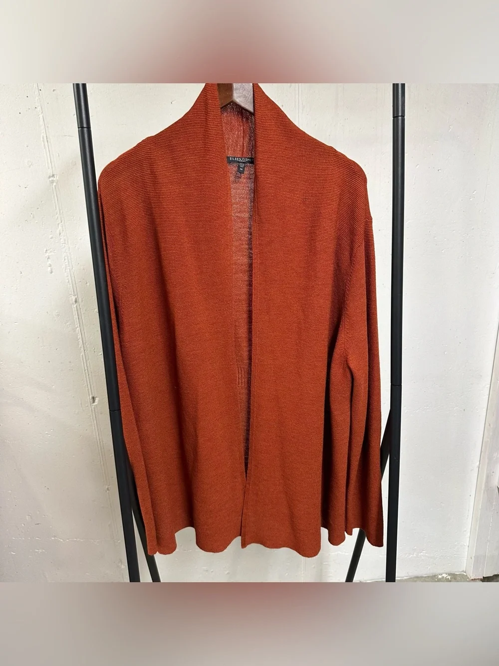 Eileen Fisher Open-Front Cardigan in Rust Orange